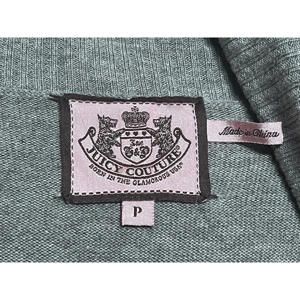 Juicy Couture Grey Open Front Cardigan Sweater Shawl Collar Heart Logo Size P